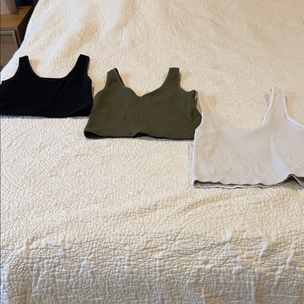 Nikibiki Ribbed Crop Tops - Black, Olive, and Cream/white